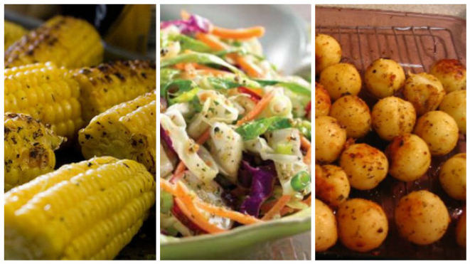 O corn on the cob (milho na brasa), o cole slaw (salada de repolho com vinhagrete) e as baked potatoes (batatas assadas) são os acompanhamentos mais tradicionais. / Foto: divulgação.