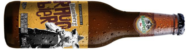 Brown beer bottle, back lighted with drops and condensation, showing a white reflection at right side