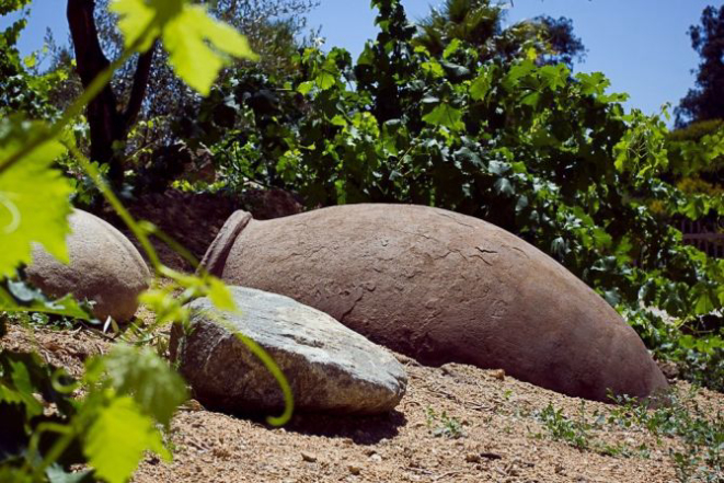 Ânforas encontradas em vinícolas do Chile. O formato oval foi retomado para produção de vinhos por facilitar o movimento da bebida durante a fermentação. Foto: Divulgação