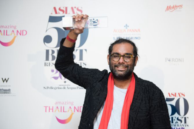 Chef indiano Gaggan Anand comemora o terceiro ano consecutivo em primeiro lugar na lista dos 50 Melhores Restaurantes da Ásia. Foto: Asia’s 50 Best Restaurants 2017/Divulgação