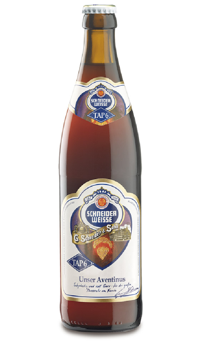 Schneider Weisse TAP 6 Unser Aventinus<br>Estilo: Weizenbock<br>Embalagem: 500 ml<br>Teor Alcoólico: 8,2%<br>Origem: Alemanha<br>Preço: R$ 19 até R$ 32,90