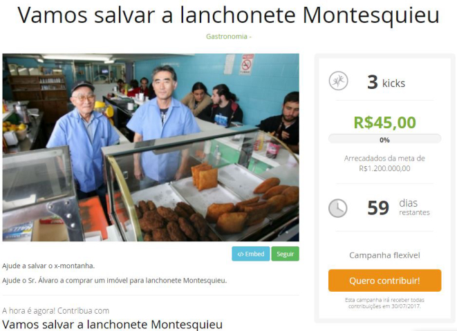 Crowdfunding arrecada dinheiro para ajudar o proprietário da lanchonete a comprar um novo imóvel. Foto: Reprodução/Kikante