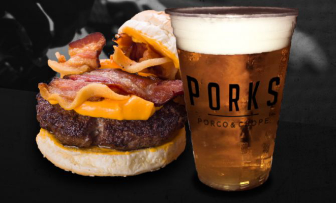 Porks Burguer Bacon do Porks - Porco e Chope. Foto: Divulgação.