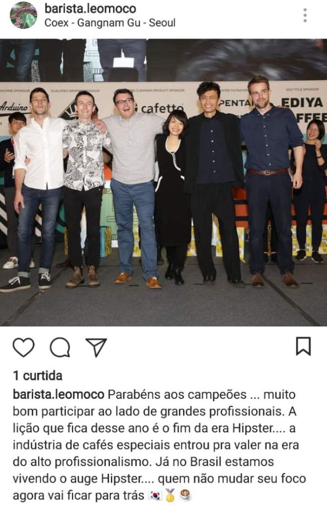Postagem que Leo Moço fez no Instagram sobre a final do World Barista Championship. Foto: Reprodução/Instagram.