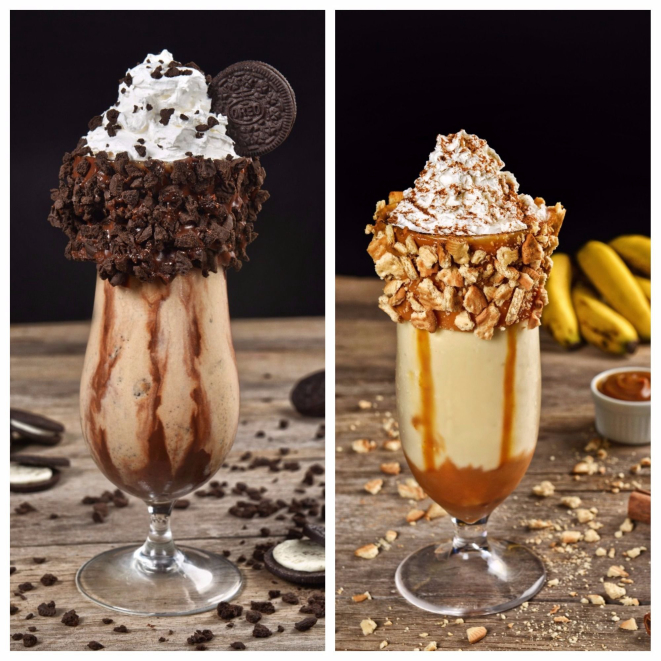 Milk shakes "incrementados" inspirados em Buddy: Black Cookie e Bannoffe, criados por Raquel para o Kharina.