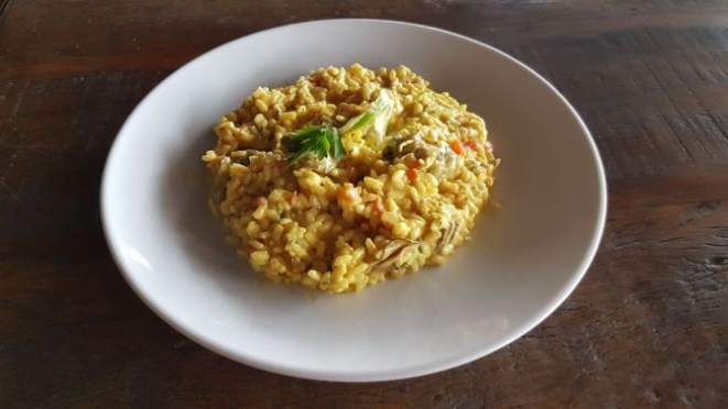 O risoto de ostra é um dos pratos servidos no Ostra Jazz. Foto: Divulgação.