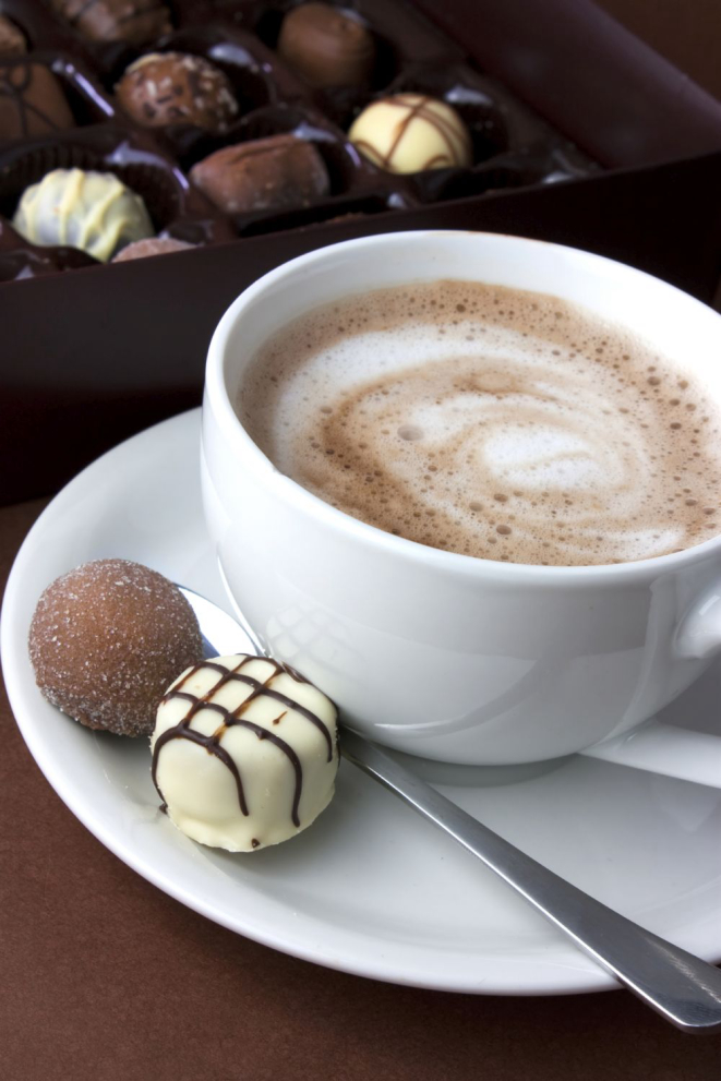 hot chocolate and truffles viewed from above