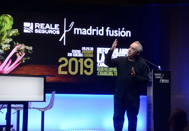 Ferran Adrià durante o Madrid Fusion 2019. Foto: Divulgação.