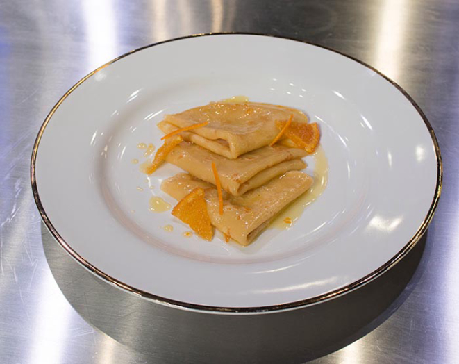 A prova de eliminação consistiu em preparar um Crepe Suzette. 