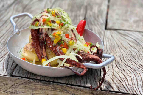 Polvo na brasa, a estrela deste sábado no Olivença Cozinha Ibérica