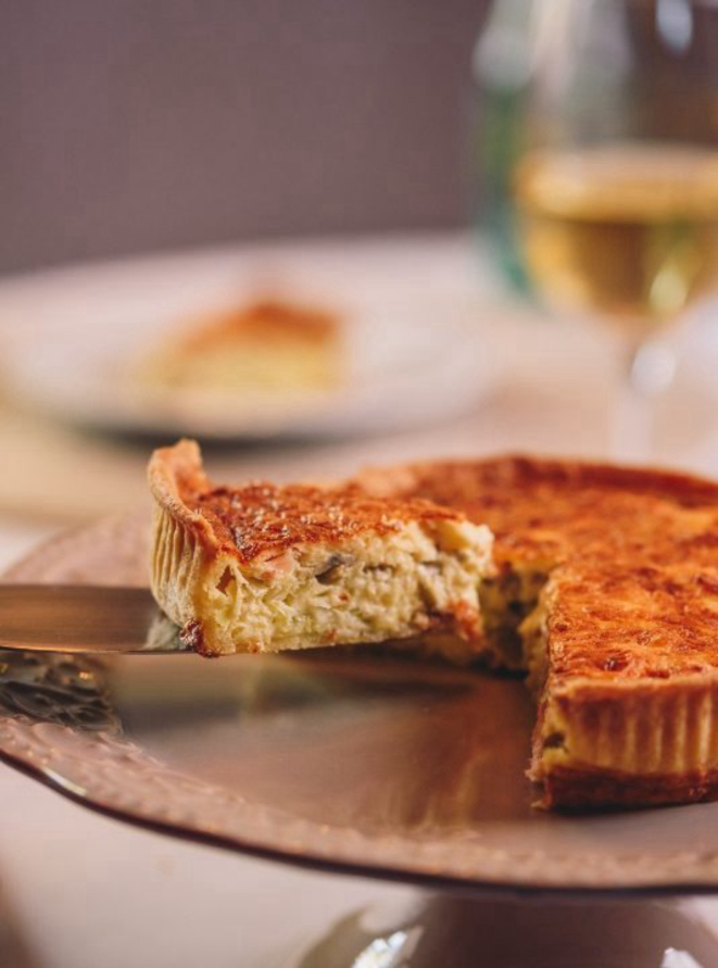 Quiche de salmão defumado, com alho-poró e emmental - para começar. 