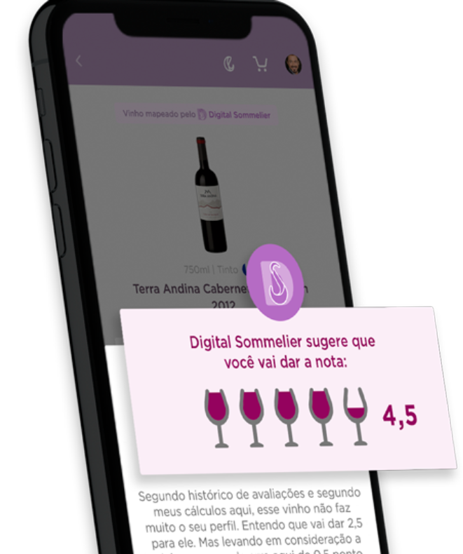 O sommelier digital sugere vinhos com base nas avaliações prévias feitas pelos usuários.