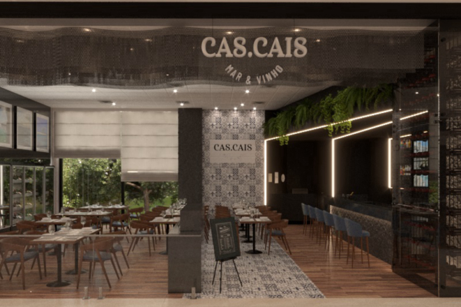 O projeto do Cas.Cais apresenta uma grande janela, que foi aberta na lateral do shopping, para permitir vista do bosque externo. 