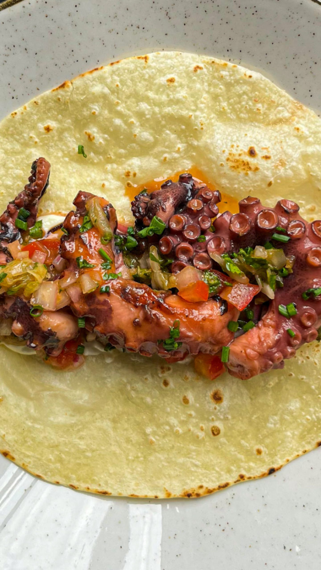 Taco de Polvo do Lemí: ideal para quem gosta de prato mais apimentado. 