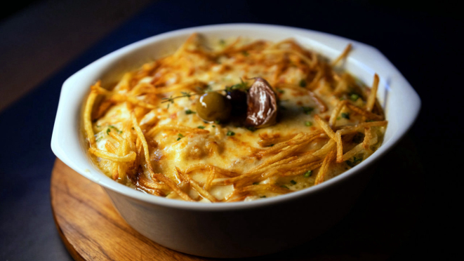 Bacalhau às natas, o que mais gostei, dentre os cinco apresentados. 