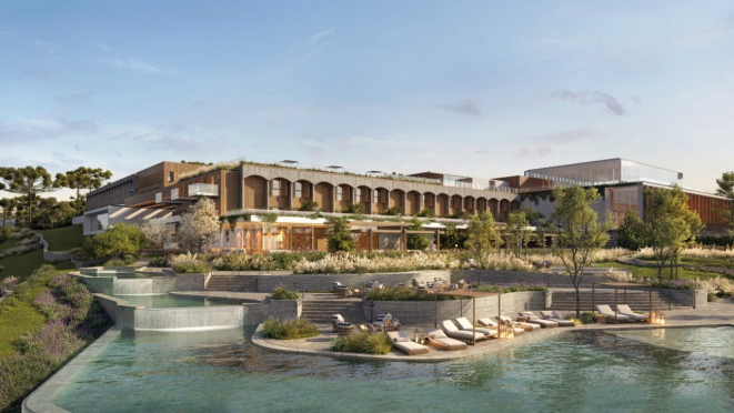 Projeção do futuro hotel Kempinski Laje de Pedra: primeiros hóspedes deverão ser recebidos em 2026.
