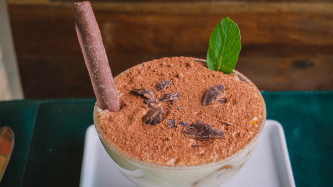 O tiramisù do Casa Italiá é feito com mascarpone, cacau, vinho marsala e café.