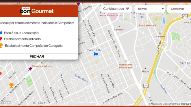 Mapa da gastronomia do Prêmio Bom Gourmet: interatividade. 