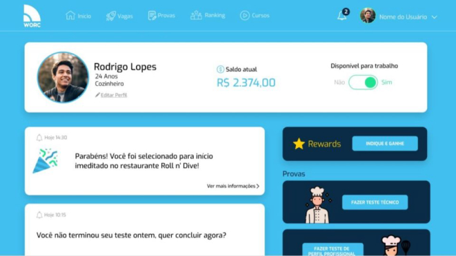 Tela do ambiente dos candidatos a vagas.