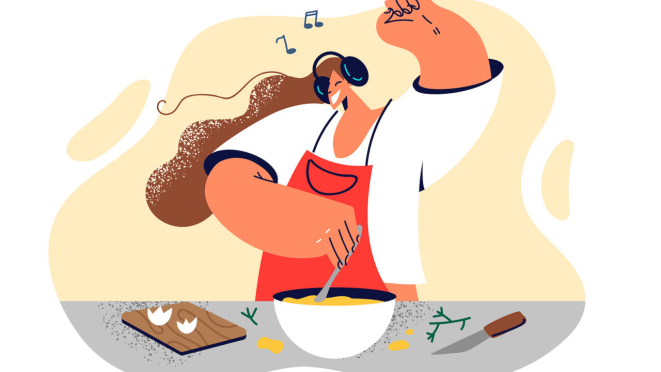 Segundo estudo da Sonic Science, quase 20% das pessoas tendem a ficar mais envolvidas no momento de cozinhar enquanto escutam músicas ou podcasts.