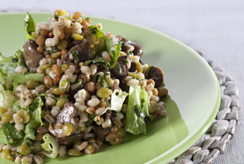 Salada de grãos com cogumelos