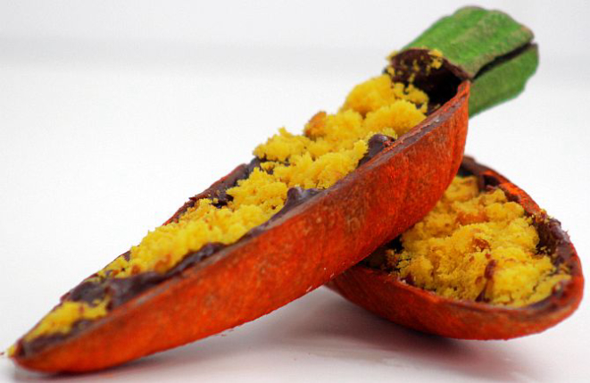 Ovo em formato de cenoura recheado com bolo de cenoura e brigadeiro belga. Foto: Renata Jardim/ Divulgação