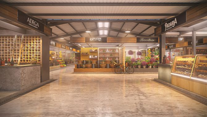 Serão 16 boxes na Mercadoteca. Imagem: Projeção/Reprodução