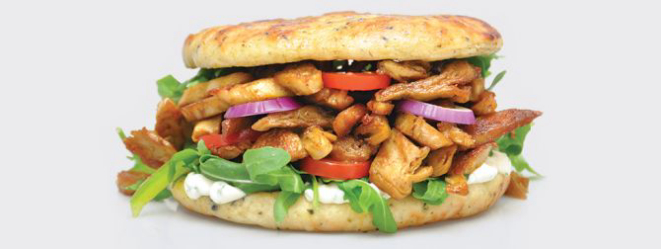 Shawarma de frango vegano, à venda no "Açougue Vegetariano" da Holanda. Foto: divulgação.