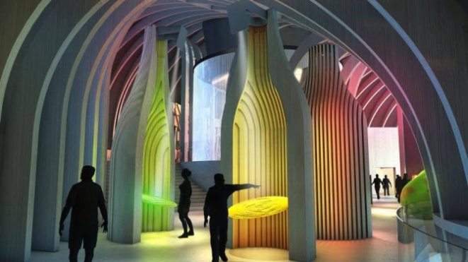 A parte interna do museu tem vários aparelhos interativos. Foto: Casson Mann/Divulgação