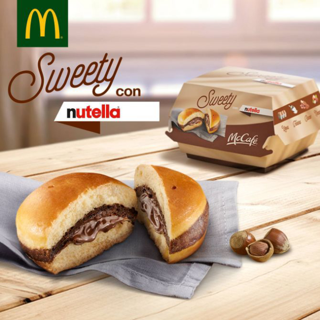 Sweety con Nutella, pão brioche recheado de creme de avelã lançado por McDonald's na Itália. Foto: Divulgação.