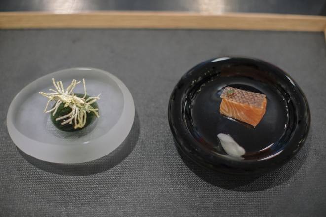 Dominique Crenn's version of fish and chips in San Francisco, Feb. 4, 2017. Her food is unapologetically artsy, personal and sometimes risky. (Matt Edge/The New York Times)