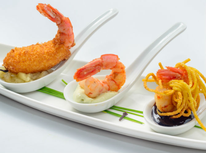 As três versões de camarão elaboradas por Cris Mota. Foto: Divulgação.