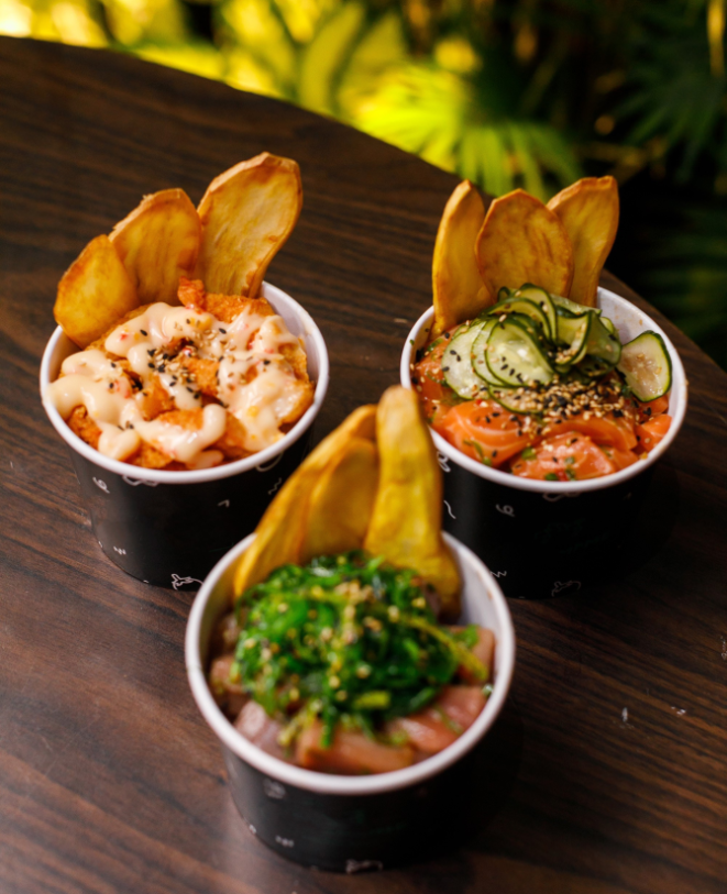 Opções de poke do cardápio do Taj. Foto: Divulgação