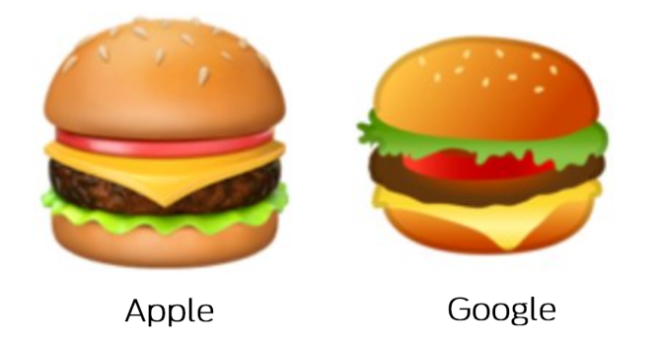 Comparação dos emojis de hambúrguer do Google e da Apple.