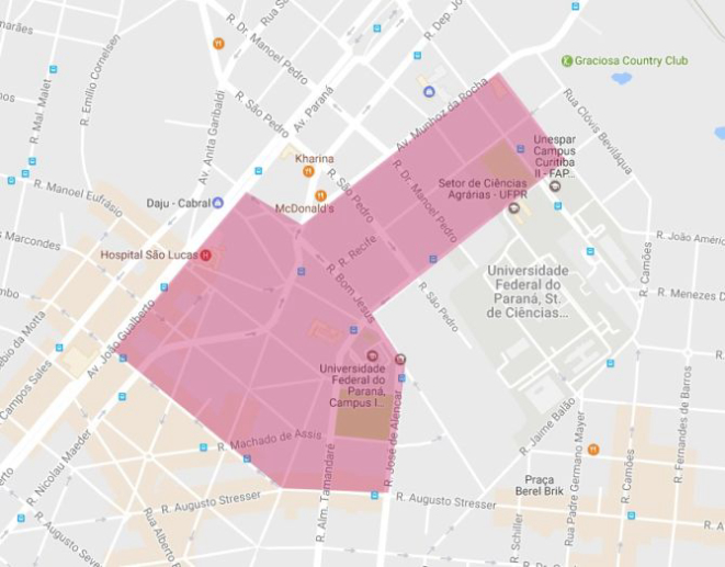 Área de 49,1 hectare é a proposta do projeto de lei do vereador Bruno Pessuti para o pólo gastronômico Alto Juvevê.