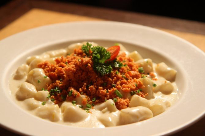 A porção do gnocchi alfredo di Roma é de 150 g. Foto: Divulgação.