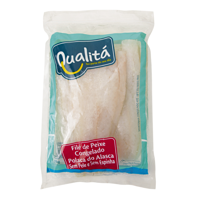 Filé de peixe congelado polaca do alasca da marca Qualitá. Foto: Divulgação.