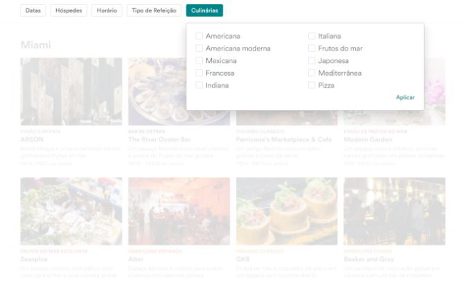 O viajante pode filtrar por data, número de pessoas, horário, tipo de refeição e de culinária. Foto: Divulgação/ Site Airbnb