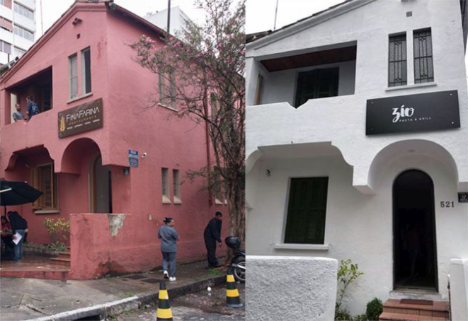 A fachada do restaurante Fina Farina foi atualizada para receber a nova identidade visual: Zío Pasta & Grill. Foto: Amanda Serra/Divulgação