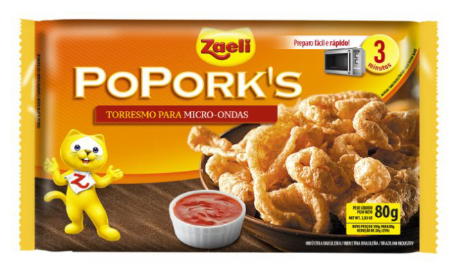 Embalagem da pururuca para micro-ondas lançada pela Zaeli. Foto: Divulgação