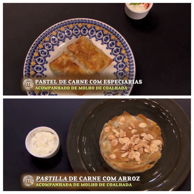 Hugo e Ana Luiza prepararam um prato semelhante na eliminação: pasteis de massa filo recheados com carne moída e especiarias árabes. Foto: Reprodução