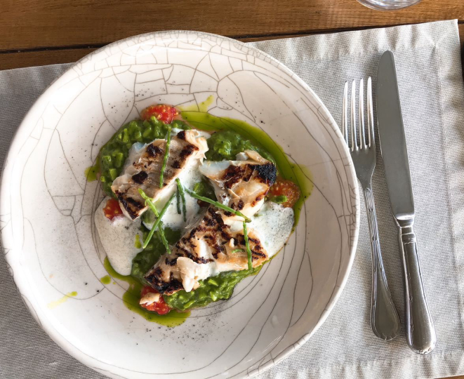 Bacalhau com creme de aspargos frescos. Foto: Arquivo pessoal.