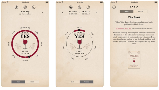 Aplicativo utiliza conceitos da produção biodinâmica para indicar os rótulos ideais para cada dia da semana. Foto: reprodução/AppStore.
