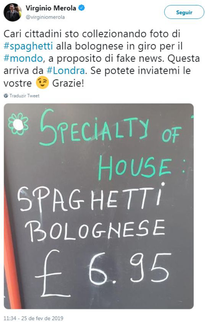 Reprodução do tuíte do prefeito de Bolonha, que gerou toda a polêmica.