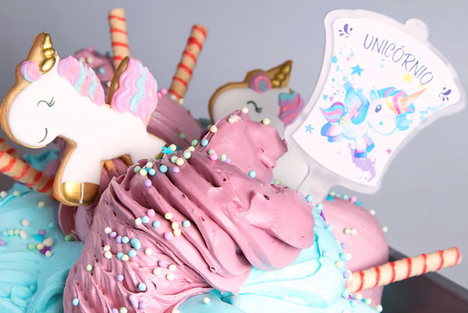 O sorvete de unicórnio lembra o gosto de marshmallow. Foto: Comodo Riguardare/divulgação Fispal.