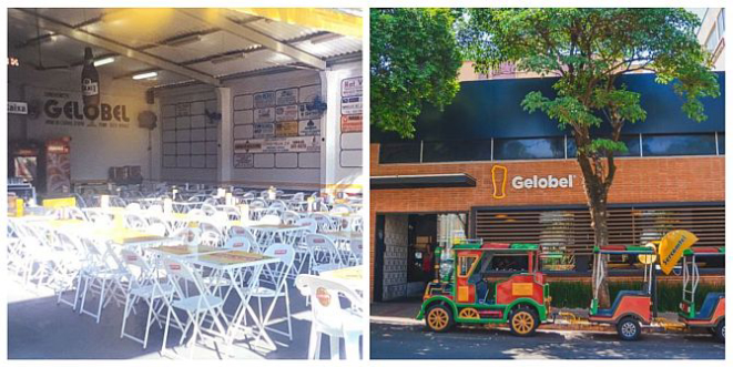 À esquerda, primeira unidade do Gelobel em Londrina, na Av. Duque de Caxias, 2070. Ao lado, como o restaurante é atualmente. Fotos: Arquivo Pessoal / Daniela Zanoni