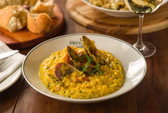 O risoto del mare com lulas, camarões e mexilhões. Foto: Henrique Peron/divulgação.