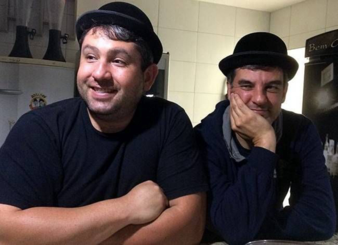 Fontana e Teixeira, gordo e magro na época da inauguração do bar.