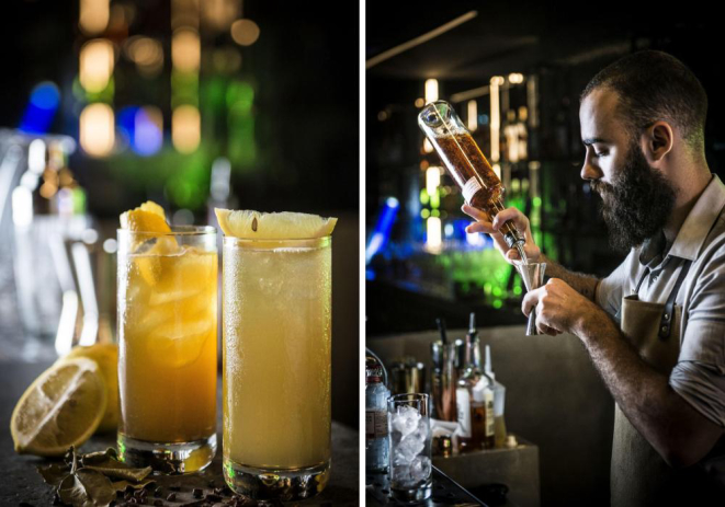 Preparados por Gabriel Bueno, os drinks Dark'n Storm e Old Town Road levam rum e gengibre, respectivamente, com diferentes ingredientes que amenizam o teor alcoólico. Fotos: Letícia Akemi/Gazeta do Povo.