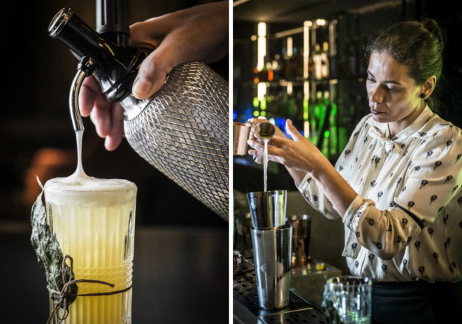 A infusão de guaco com tônica do Milagroso foi criada pela bartender Jaci Andrade para provocar a mesma sensação de um destilado, mas sem álcool. Foto: Letícia Akemi/Gazeta do Povo.
